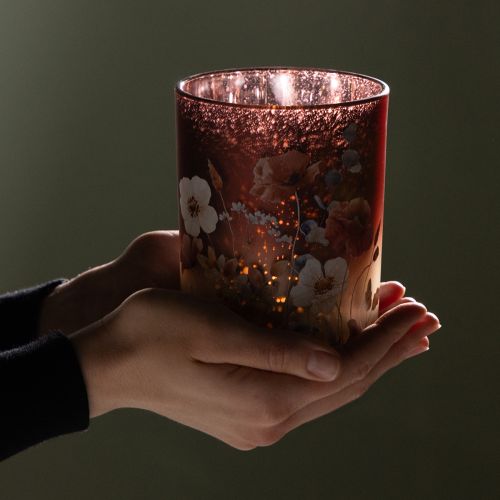 tételeket Dekoratív üveglámpás virágmintával, elegáns otthoni kiegészítőkhöz, 12,5 cm, 2 darab