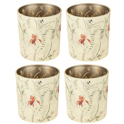 tételeket Dekoratív üveglámpás virágmotívummal hangulatos otthoni kiegészítőkhöz, 8 cm, 4 darab.