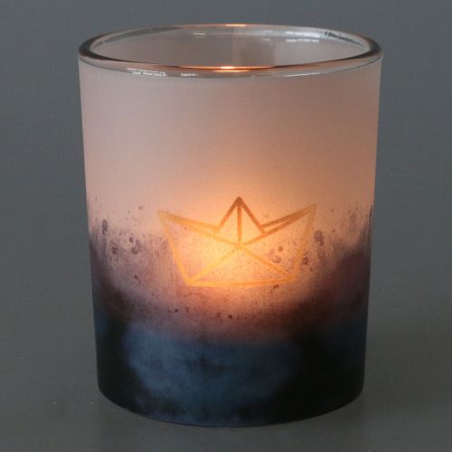 Floristik24 Kék-fehér széllámpák csónakkal és halakkal Ø6cm