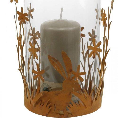 tételeket Lámpás nyulas, tavaszi dekoráció, fém díszítés virágokkal, húsvéti patina Ø11,5cm H18cm