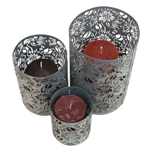 Floristik24 Lámpás dekoráció fém kerti szürke H10/15/20cm 3 db-os készlet