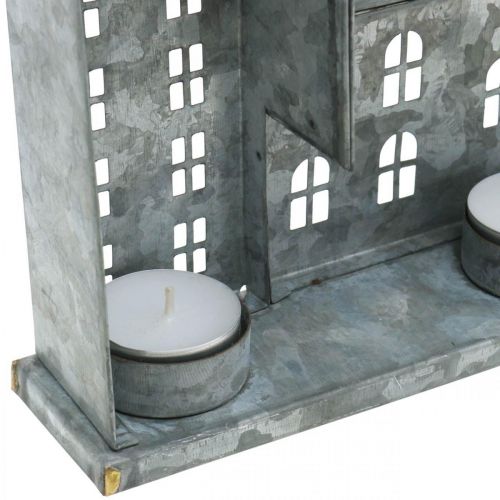 Floristik24 Házsor, fém dekoráció világításhoz, Adventi dekoráció, lámpás ezüst L52cm H20cm