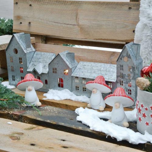 Floristik24 Házsor, fém dekoráció világításhoz, Adventi dekoráció, lámpás ezüst L52cm H20cm