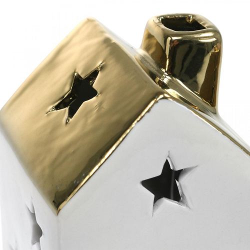 Floristik24 Lámpásház kerámia világítóház teamécseshez fehér, arany 10cm 3db