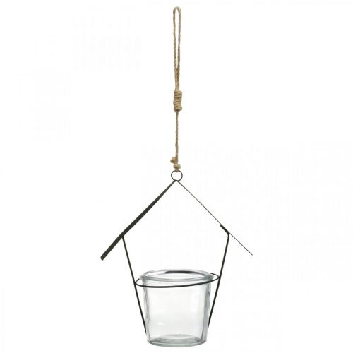 tételeket Lámpás ház, akasztós teamécses tartó, fém dekoráció, üveg H21,5cm 2db