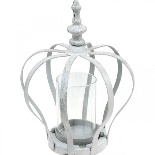 Szélkönnyű korona, vintage stílusú fém díszítés, fehér kopott chic Ø14cm H19cm