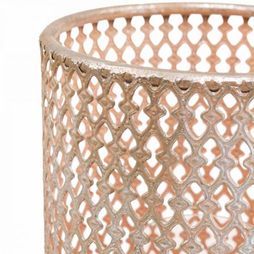 tételeket Lámpás fém gyertyatartó üveg ezüst rózsaszín Ø18cm H27cm