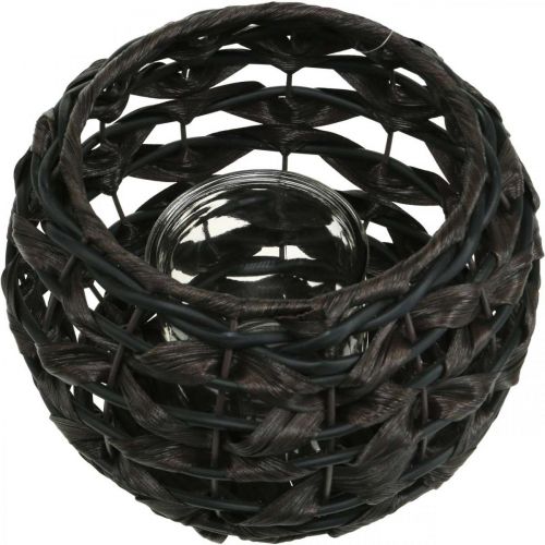 tételeket Lámpás fonott fekete, barna rattan gyertyaüveg Ø23cm H18cm