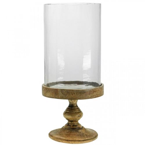 Floristik24 Lámpás üveg fa alapon dekoratív üveg antik megjelenés Ø22cm H45cm