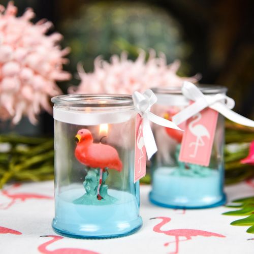 tételeket Lámpás üveg flamingó gyertyával 9cm