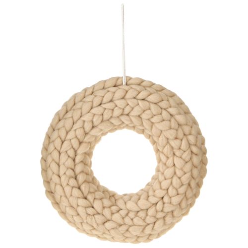 Floristik24 Gyapjú filc dekoratív koszorú világosbarna felakasztáshoz Ø25cm Szé4cm