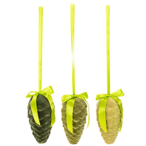 Dekoratív fenyőtobozok felakasztásra, bolyhosított fenyőtobozok szalaggal és masnival, 18 cm, 3 darab | Floristik24.hu