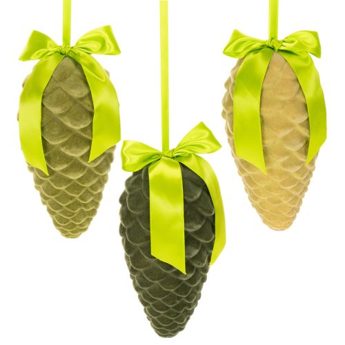 Műfenyőtoboz medálok ajándék szalaggal és masnival, 23 cm, 3 darab