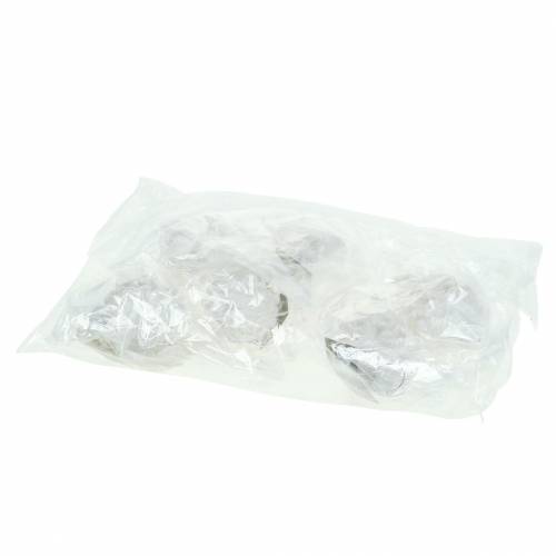 Floristik24 Karácsonyfadísz kúp fehér csillogó 9cm x 4,5cm 6db