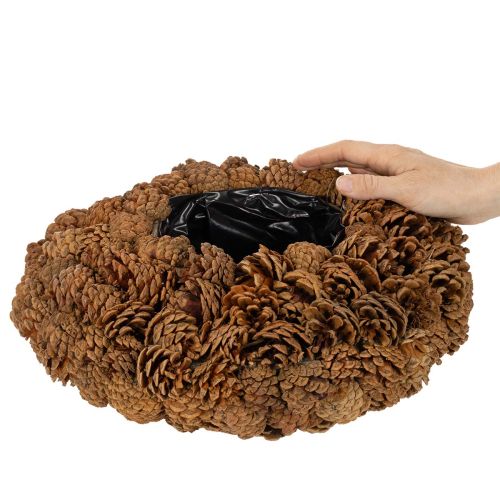 Kerek fenyőtoboz cserép ültetőnek, 38cm; kerek fenyőtoboz cserép, natúr barna, fenyőtobozokból, 38cm x 14cm | Floristik24.hu
