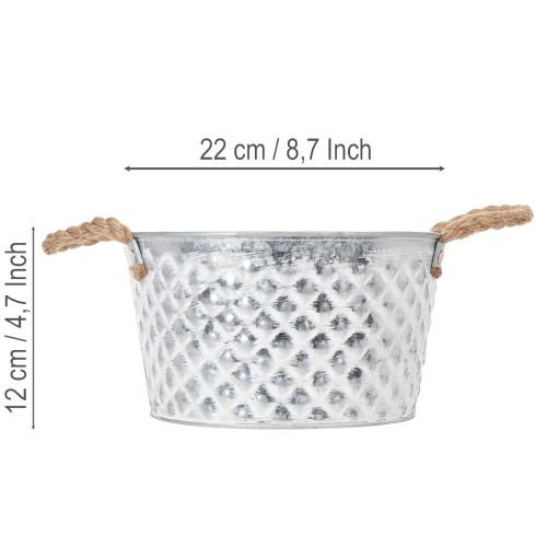 Cinktál, dísztál, fém kötélfogantyúval, Ø22cm M12cm | Floristik24.hu