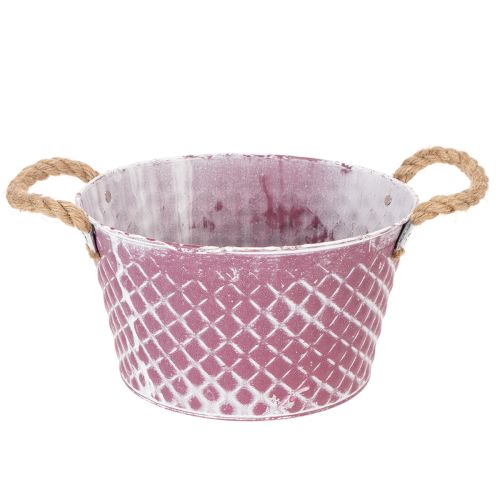 Cinktál, rombusz alakú, kötél fogantyúkkal, lila/fehérre meszelt, Ø24,5cm M14cm vétel | Floristik24.hu