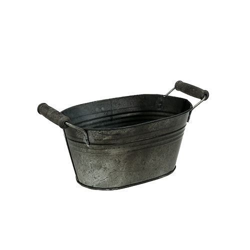 Floristik24 Cink tál ovális antik fa fogantyúval 18cm x 10cm