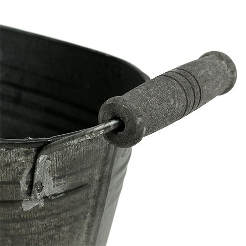 Floristik24 Cink tál ovális antik fa fogantyúval 18cm x 10cm