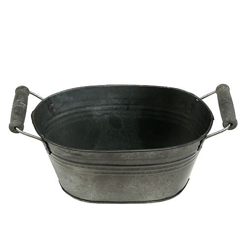 Floristik24 Cink tál ovális antik fa fogantyúval 18cm x 10cm