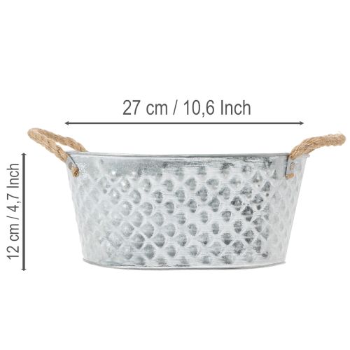 Ovális cinktál kötélfogantyúkkal, 27cm x 17,5cm, M12cm | Floristik24.hu
