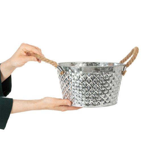 Kerek cinktál kötélfogantyúkkal Ø25cm M14cm | Floristik24.hu