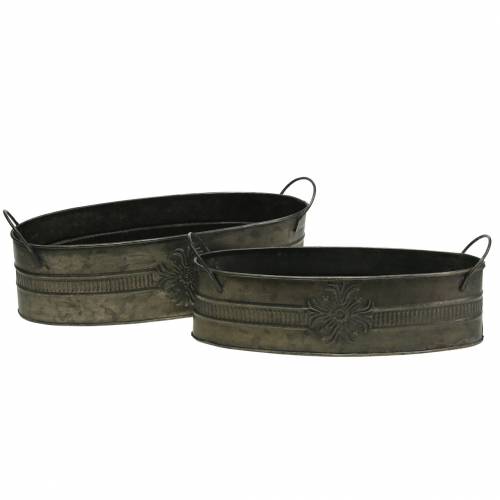 Floristik24 Dekoratív tál antik ovális cink 33,5cm / 29,5cm 2db