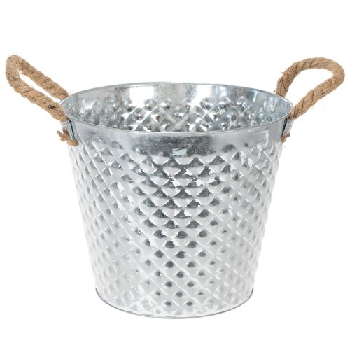 Cinkcserép, rombusz alakú, kötél fogantyúkkal, fehérre meszelt, Ø24,5cm, M21cm vétel | Floristik24.hu