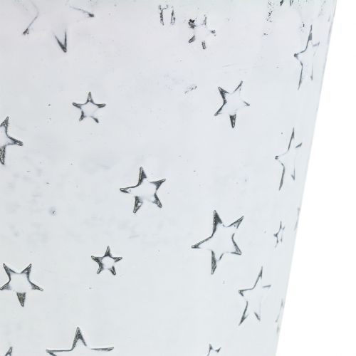 tételeket Cink edény csillagokkal Ø12cm H10cm mosott fehér 6db
