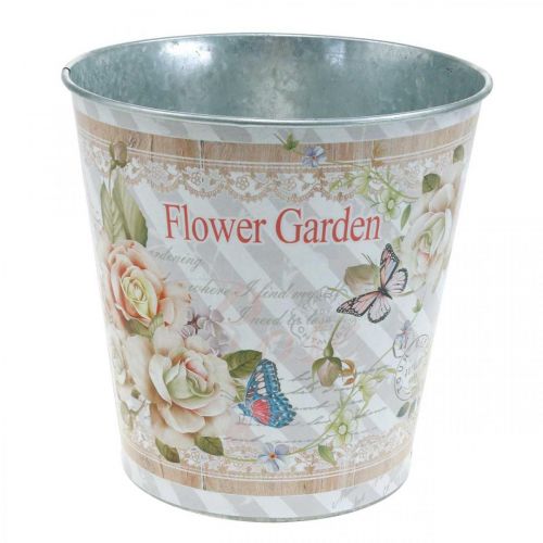 Floristik24 Virágcserepes fém rózsa nyári dekorációs ültetőgép Ø15cm H15,5cm