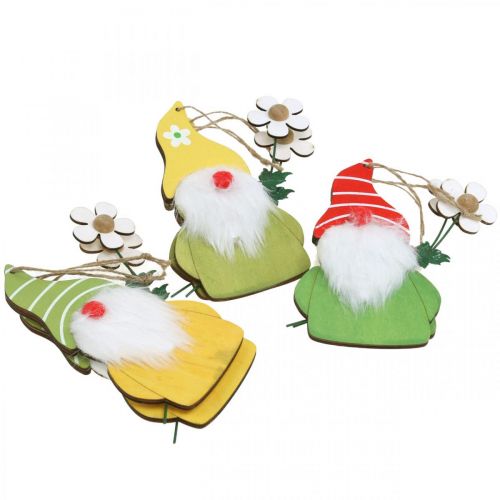 tételeket Tavaszi dekorációs gnóm akasztható fa törpéhez virággal H17cm 6 db