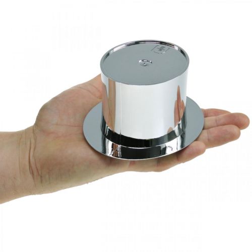 Floristik24 Ültetési henger, újév, díszkalap, szilveszteri dekoráció ezüst H6,5cm L12cm 9db