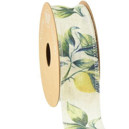 Floristik24 Citrom és levelek dekoratív pamut szalag 40mm 10m