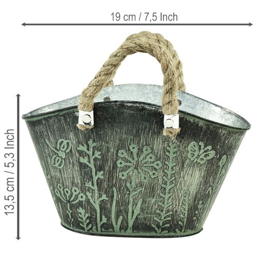 Virágcserép fülekkel, táska, fém, juta, 19×13,5×13,5cm | Floristik24.hu