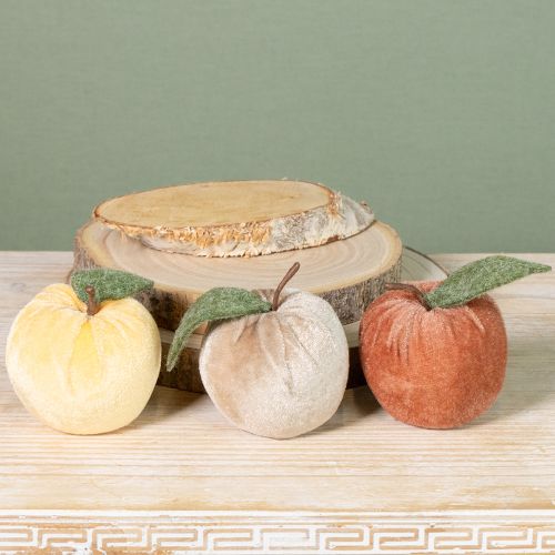 tételeket Dekoratív alma bársony levéllel barnás-sárga Ø7.5cm M9cm 9 db