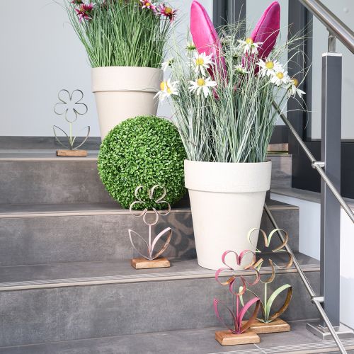 Floristik24 Dekoratív állvány fém virágalap zöld ezüst H29cm