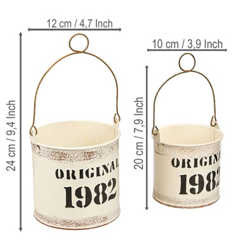 tételeket Dekoratív vödör füllel “Original 1982” Krém Ø12/10cm 2×2 darabos szett