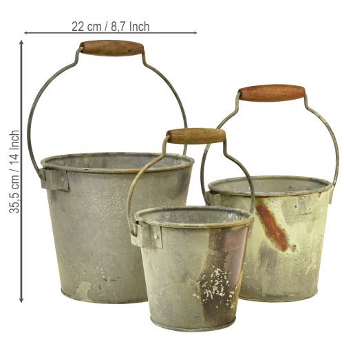 Dekoratív fém vödör rozsda vintage Ø15/17.5/22cm 3 db-os szett | Floristik24.hu