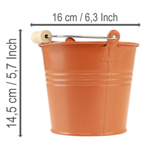tételeket Dekoratív fém vödör/ültető, narancssárga-barna, Ø16cm, M14.5cm, 1.6L