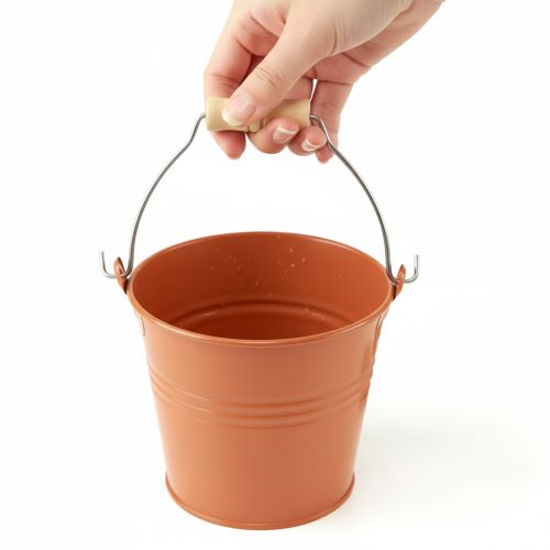 tételeket Dekoratív fém vödör/ültető, narancssárga-barna, Ø16cm, M14.5cm, 1.6L