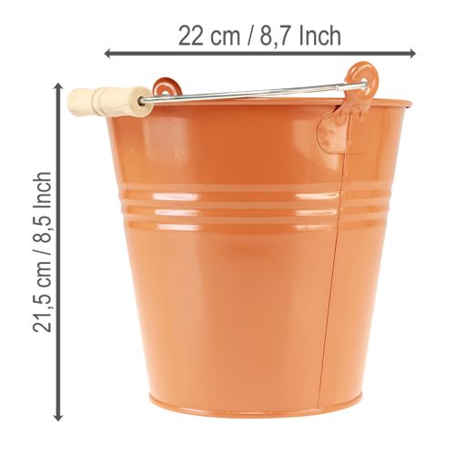 tételeket Dekoratív fém vödör/ültető, narancssárga-barna, Ø22cm, M21.5cm, 6L