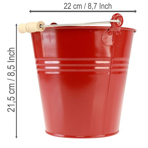 tételeket Dekoratív fém vödör/ültető, piros, Ø22cm, M21.5cm, 6L