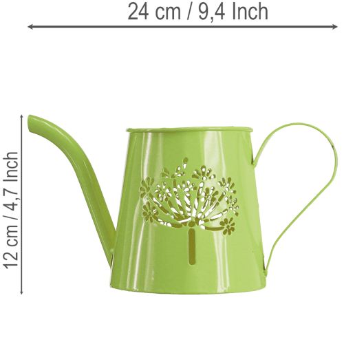 Dekoratív fém öntözőkanna, pitypang mintával, zöld, 12 cm magas, 2 darabos, dekoratív váza, shabby chic | Floristik24.hu