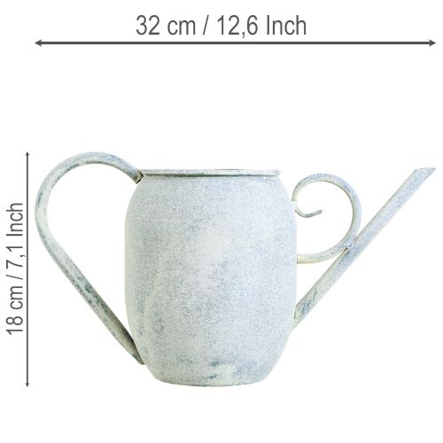 Dekoratív öntözőkanna Vintage fém fehér kék 32x11x18cm dekoratív kiegészítő | Floristik24.hu