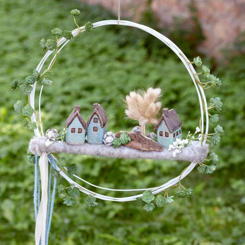 Dekoratív kerámia ház kékesbarna vintage M6.5/7cm 6 db