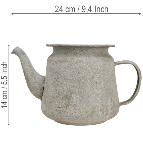 Dekoratív fém teáskanna, vintage stílusú, szürke, 24×14×14cm, retró shabby chic stílus | Floristik24.hu