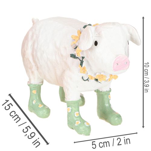 Dekoratív malac gumicsizmával – Vicces farmfigura virágkoszorúval 15,5 cm | Floristik24.hu