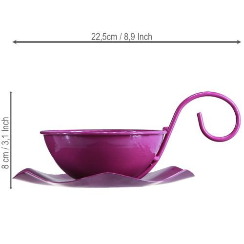 tételeket Dekoratív fém teáscsésze tányéron, lila, Ø11.5cm, M8cm, 2 darab