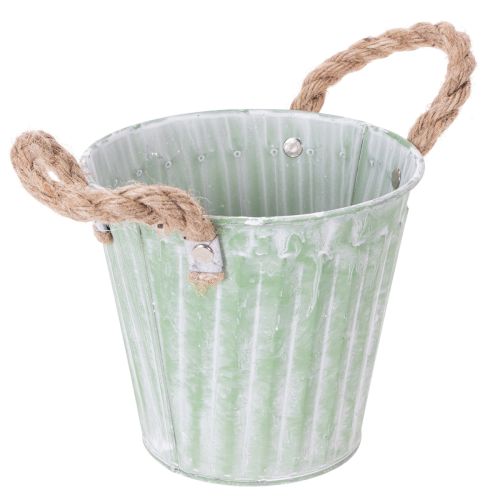 tételeket Dekoratív kaspó, fém vödör ültetéshez, ültető fülekkel, rózsaszín/zöld/sárga shabby chic Ø15cm M13cm 3 darabos szett