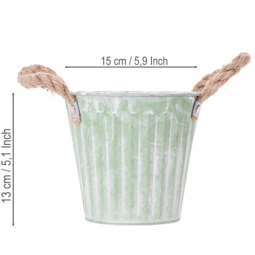 tételeket Dekoratív kaspó, fém vödör ültetéshez, ültető fülekkel, rózsaszín/zöld/sárga shabby chic Ø15cm M13cm 3 darabos szett